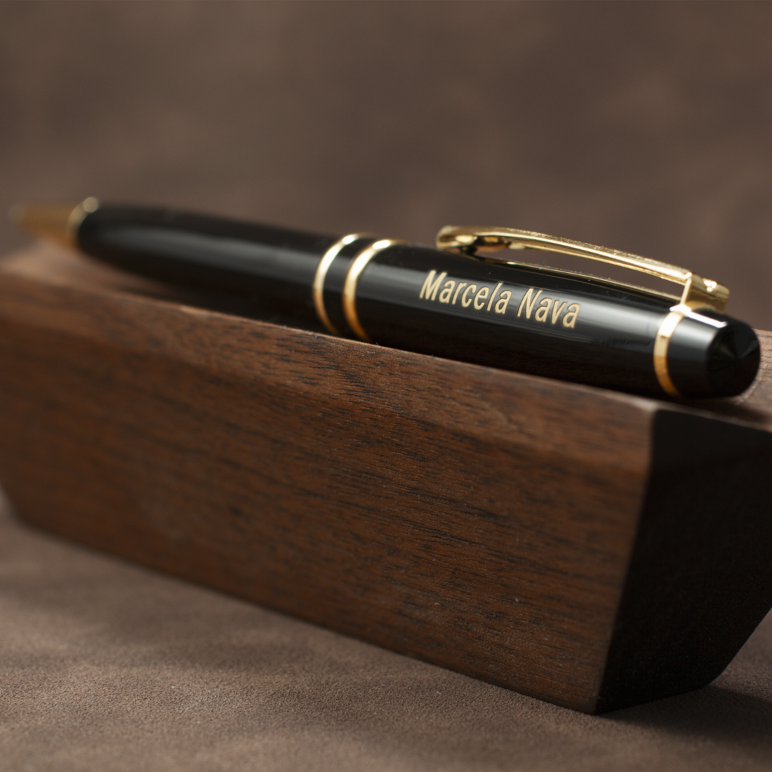 Personalized Black Executive Pen | Double Gold Ring Design