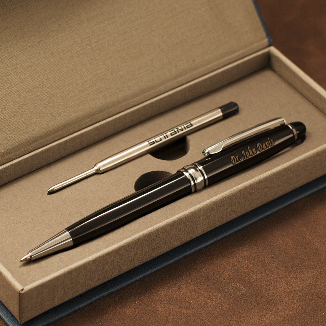 Personalized Black Executive Pen with Silver Trim | Custom Engraved Gift Pen