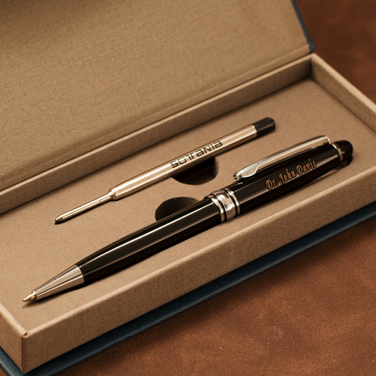 Personalized Black Executive Pen with Silver Trim | Custom Engraved Gift Pen