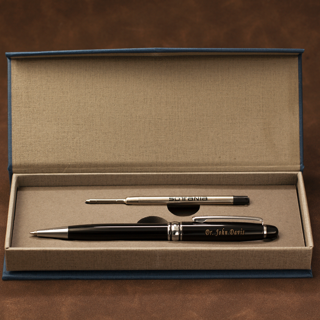 Personalized Black Executive Pen with Silver Trim | Custom Engraved Gift Pen
