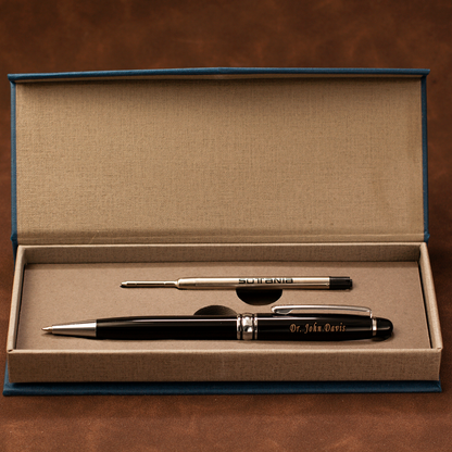 Personalized Black Executive Pen – Silver Trim | Laser Engraved Custom Gift