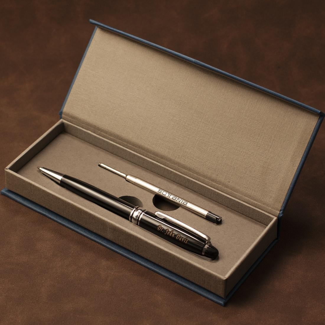Personalized Black Executive Pen with Silver Trim | Custom Engraved Gift Pen
