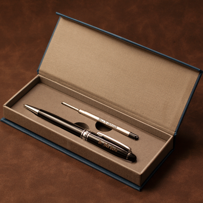 Personalized Black Executive Pen – Silver Trim | Laser Engraved Custom Gift