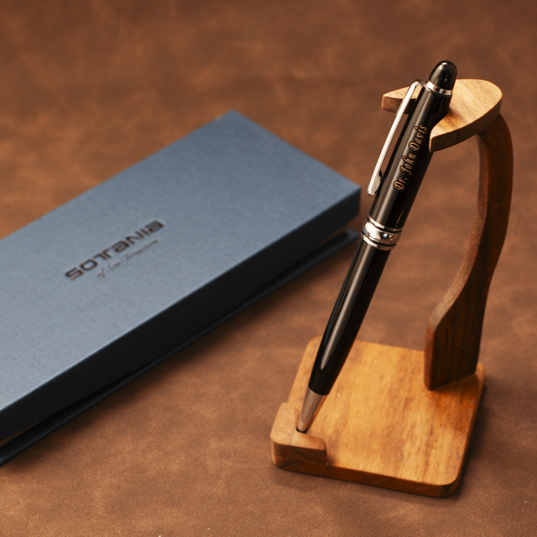 Personalized Black Executive Pen with Silver Trim | Custom Engraved Gift Pen