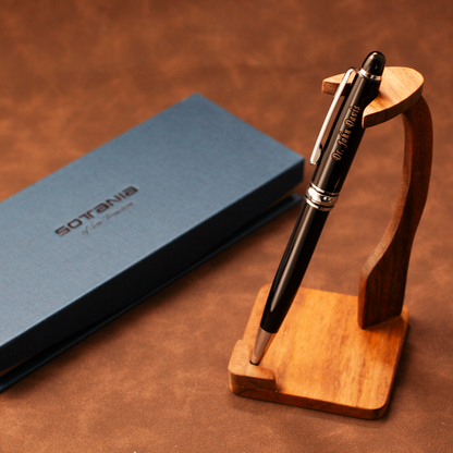 Personalized Black Executive Pen – Silver Trim | Laser Engraved Custom Gift