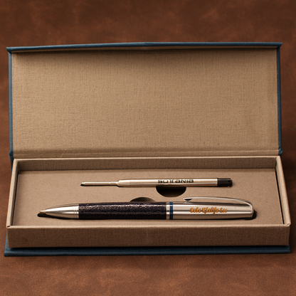 Personalized Silver Executive Pen – Navy Grip | Laser Engraved Custom Gift