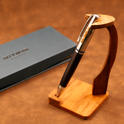 Personalized Silver Executive Pen – Navy Grip | Laser Engraved Custom Gift