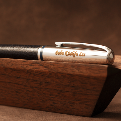 Personalized Silver Executive Pen – Navy Grip | Laser Engraved Custom Gift