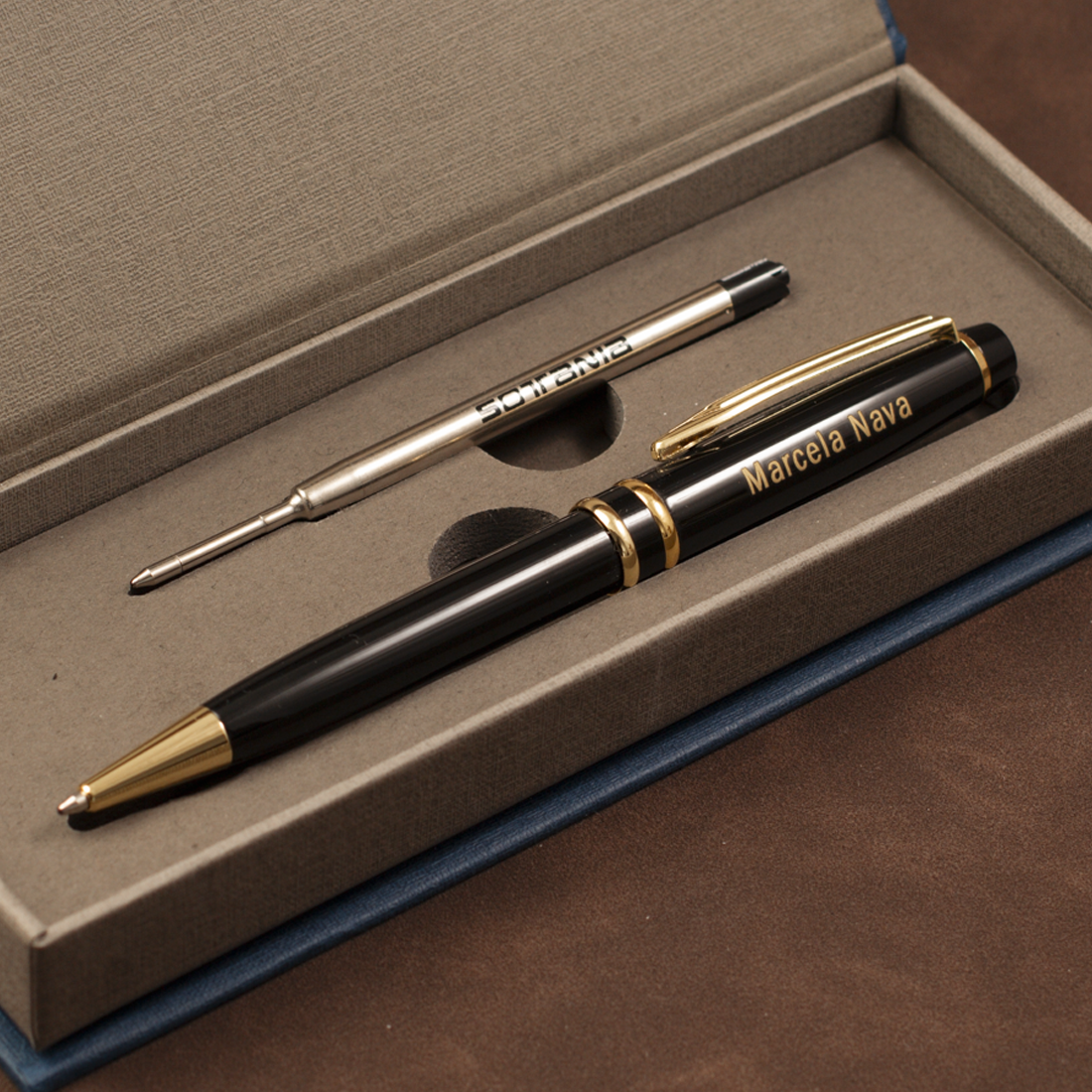 Personalized Black Executive Pen | Double Gold Ring Design