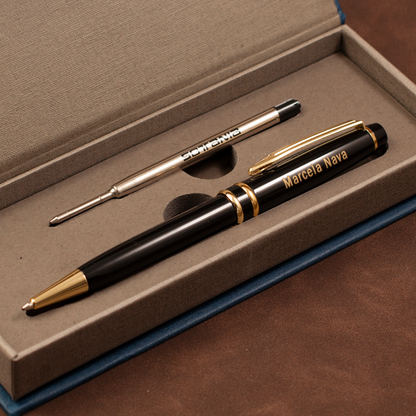 Personalized Black Executive Pen – Double Gold Ring | Laser Engraved Custom Gift