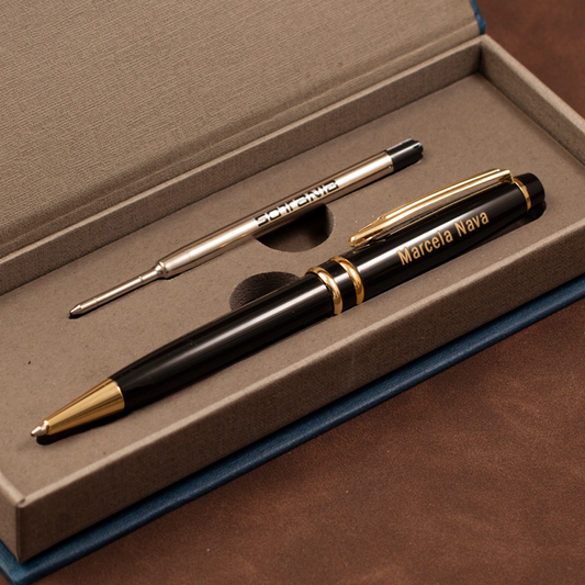 Personalized Black Executive Pen | Double Gold Ring Design