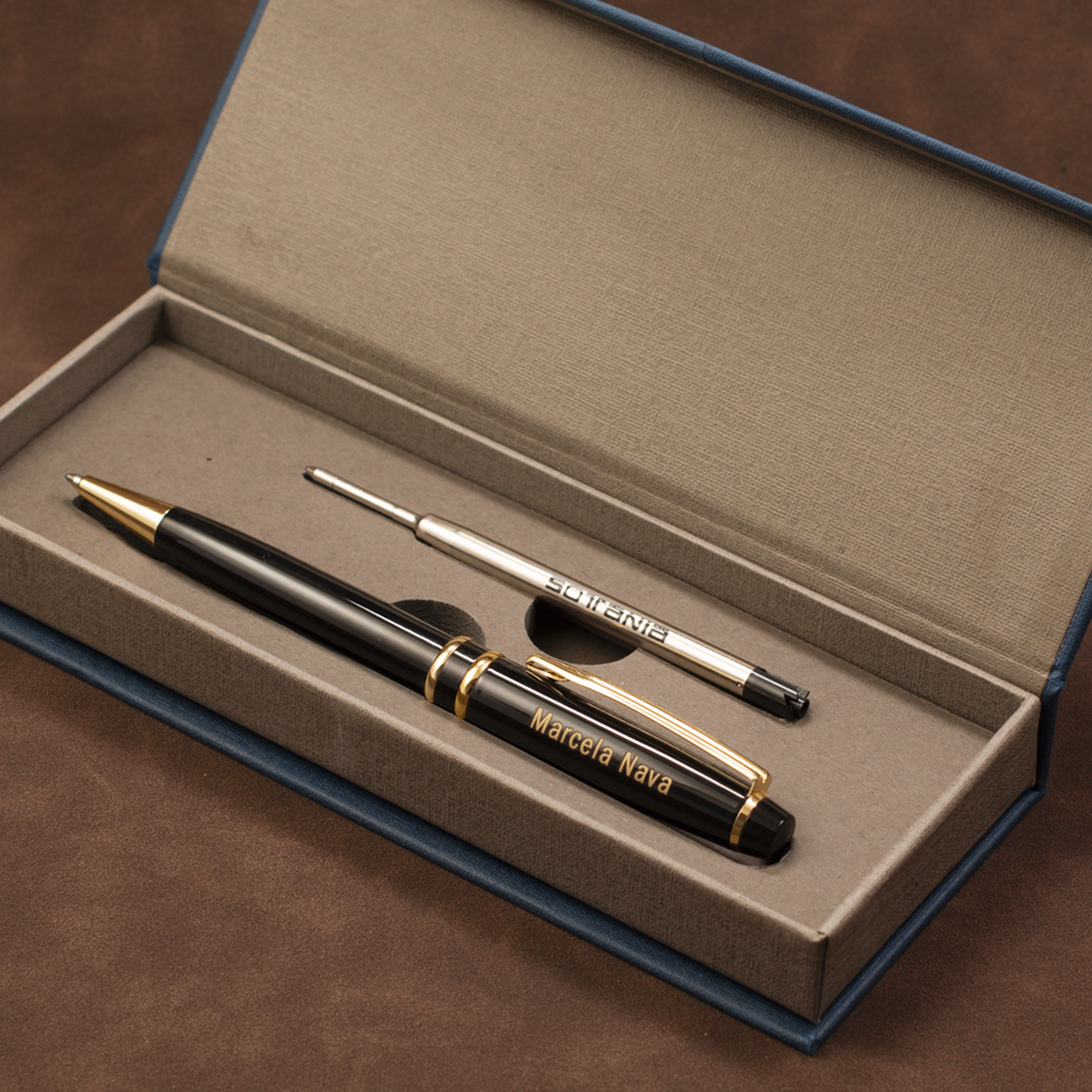 Personalized Black Executive Pen | Double Gold Ring Design