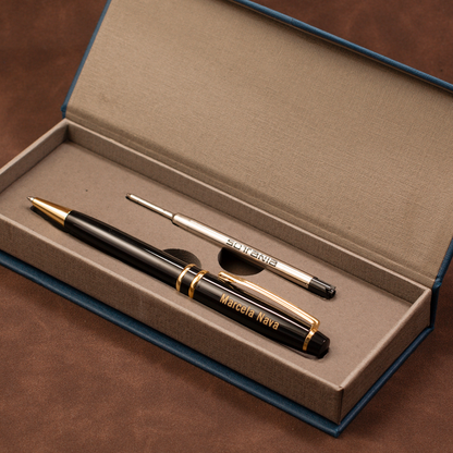 Personalized Black Executive Pen – Double Gold Ring | Laser Engraved Custom Gift