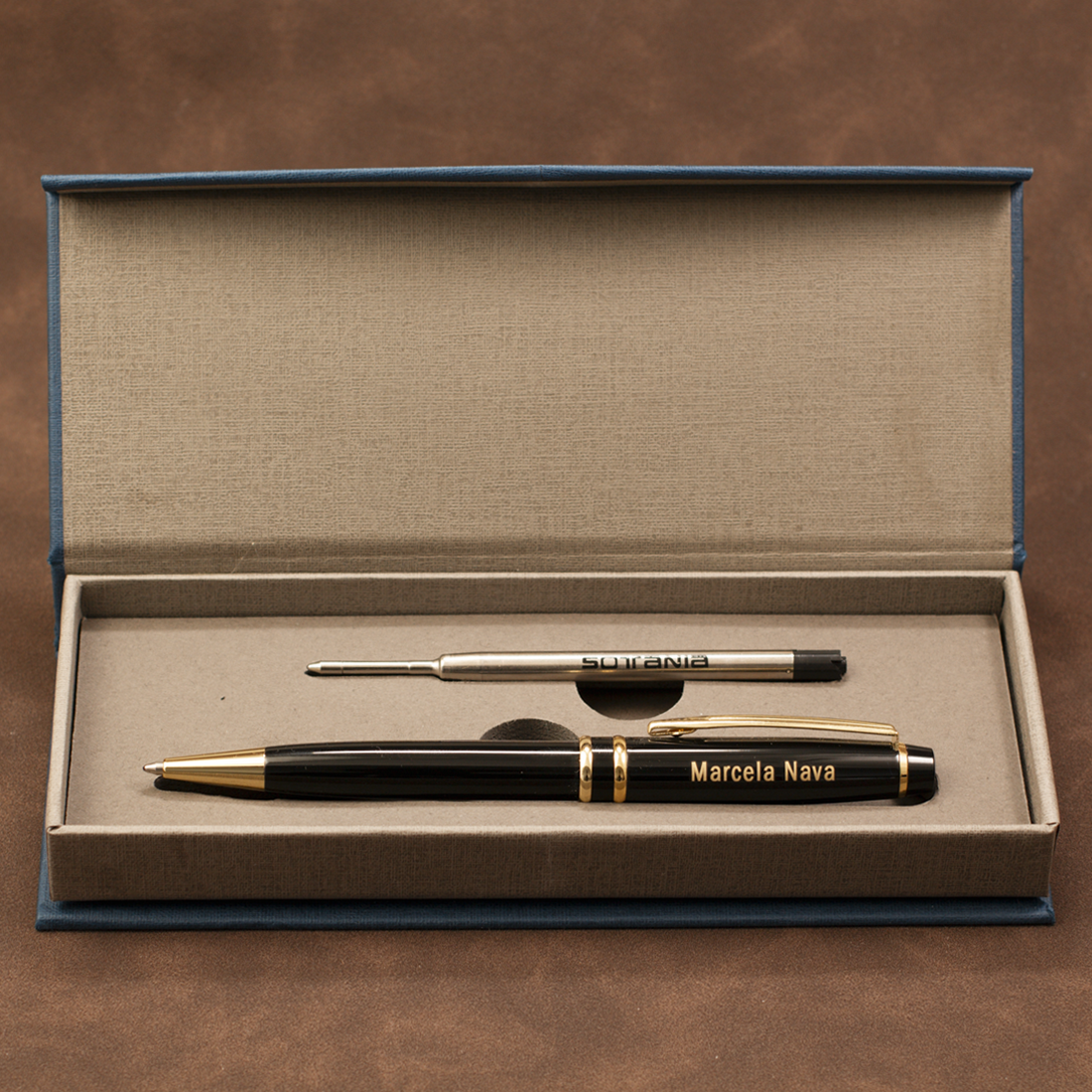 Personalized Black Executive Pen | Double Gold Ring Design
