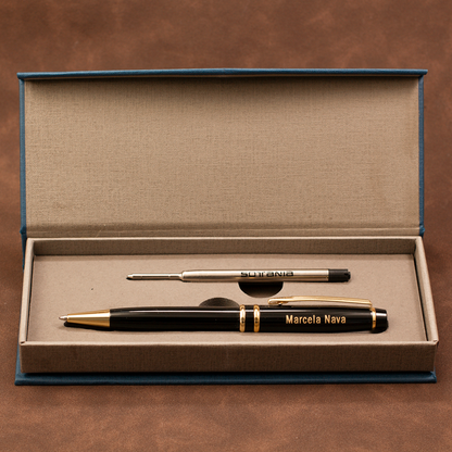 Personalized Black Executive Pen – Double Gold Ring | Laser Engraved Custom Gift