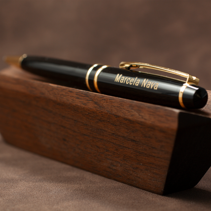 Personalized Black Executive Pen – Double Gold Ring | Laser Engraved Custom Gift