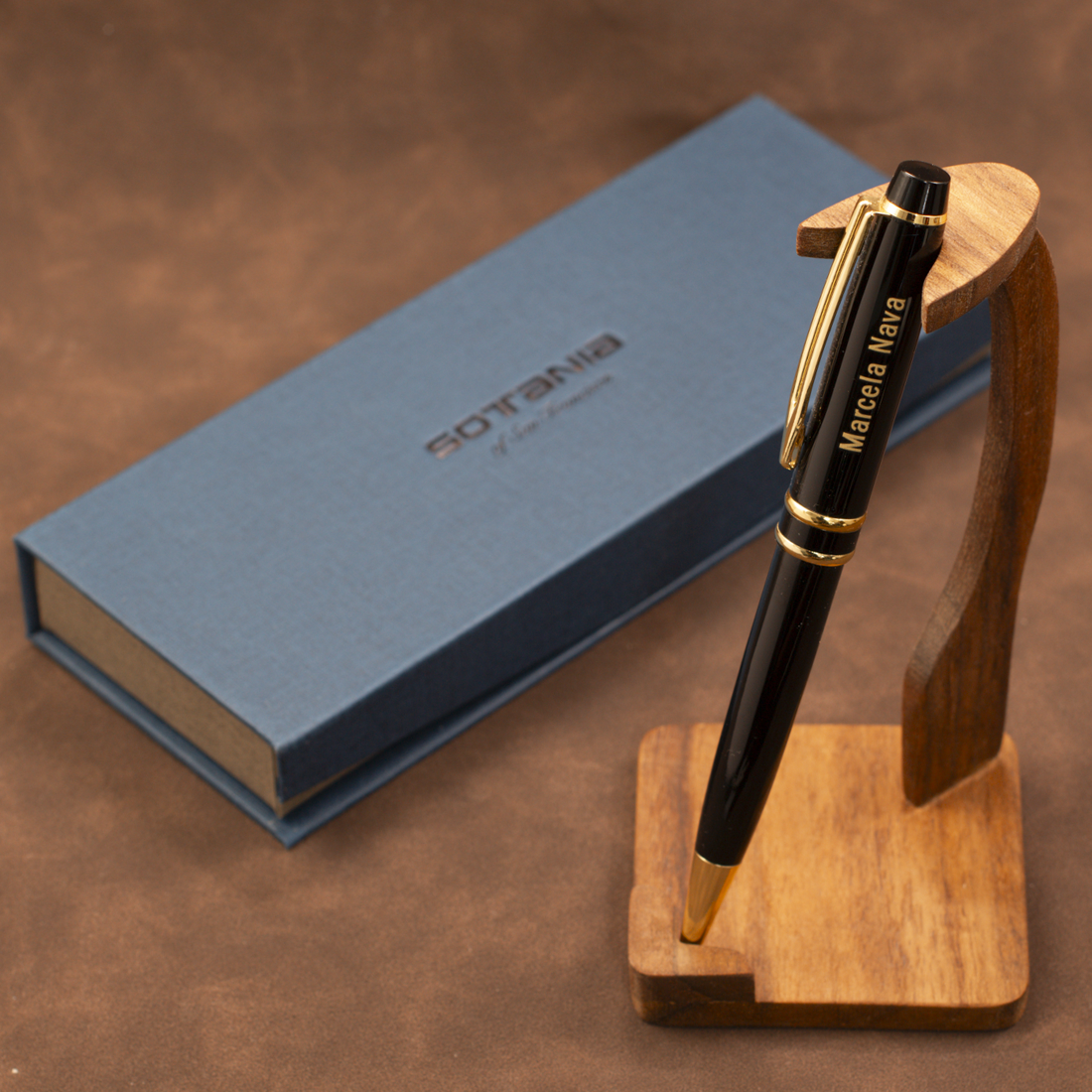 Personalized Black Executive Pen | Double Gold Ring Design