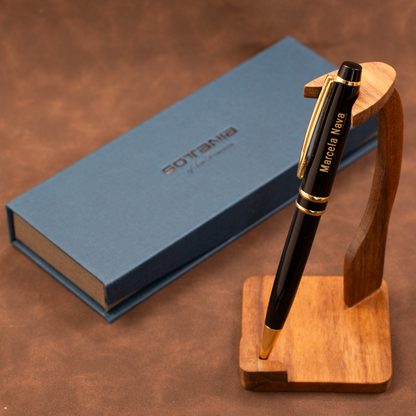 Personalized Black Executive Pen – Double Gold Ring | Laser Engraved Custom Gift